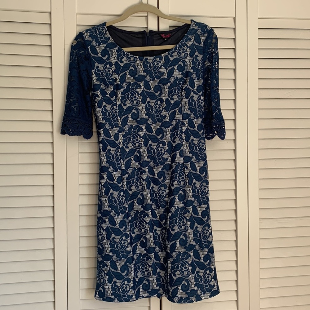 Navy Blue & White Lace Dress
